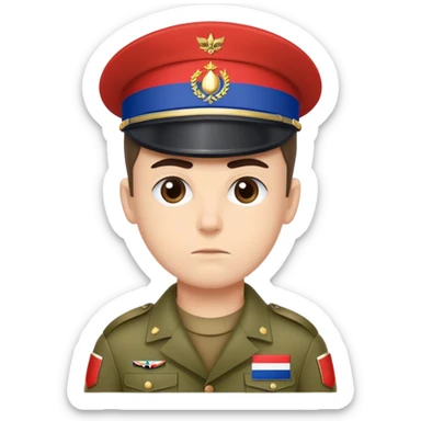 A photorealistic serious soldier with the French flag on his clothes sticker