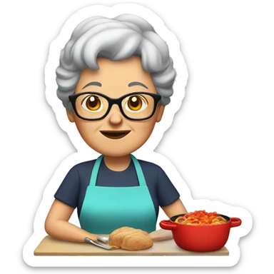 Grandma with dark hair and glasses cooking sticker