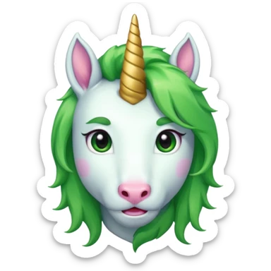 unicorn face cute and green haired and bearded sticker