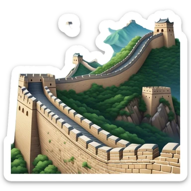 Cinematic Realistic Great Wall of China Landmark Emoji, depicted as ancient fortifications winding across majestic mountains, rendered with intricate detail and dramatic lighting. sticker