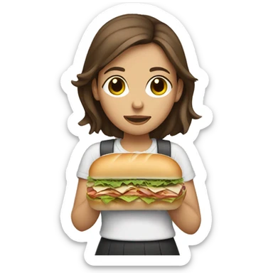 Brown haired girl with bands eating a sub sandwich  sticker
