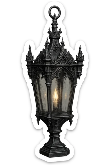 gothic lantern, black and silver, ornate and dramatic, no background sticker