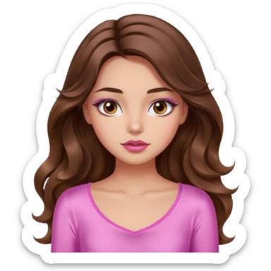 girl with long wavy brown hair, brown eyes, light to medium complexion, in a pink sexy top, pink lips, long lashes, silent motion sticker