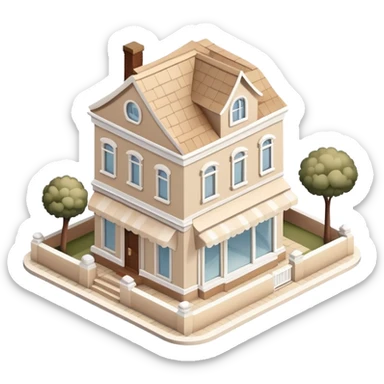 Isometric exterior little beige and white salon dollhouse style 3D realistic  sticker