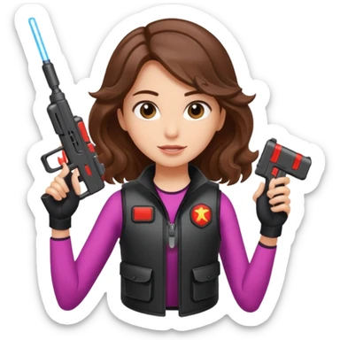 Girl with wavy brown hair playing laser tag  sticker