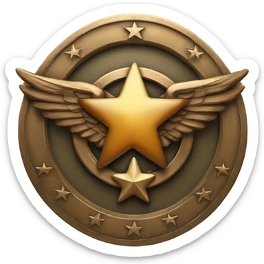 Round Bronze military badge with a star in the center and wings behind sticker
