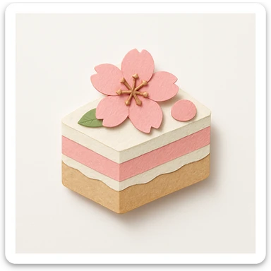 sakura cake, paper craft style sticker