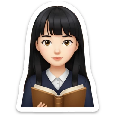 lecture girl with straight bangs fringe long black color hair with lots of books sticker