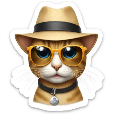 Cat with sunglasses with a hat one sticker