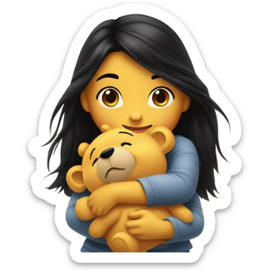 pretty long black haired girl hugging winnie the pooh sticker