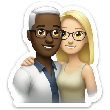 Blond woman hugging black man with glasses sticker