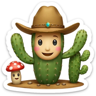 Make a cactus that has this smily face “😁” and a cowboy hat and holding shrooms sticker