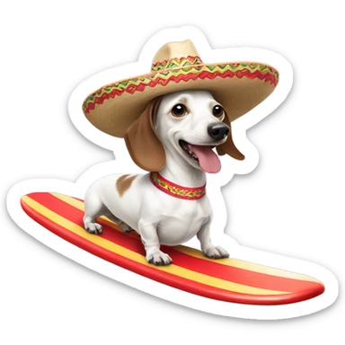 White Dachshund surfing with a Mexican hat  sticker