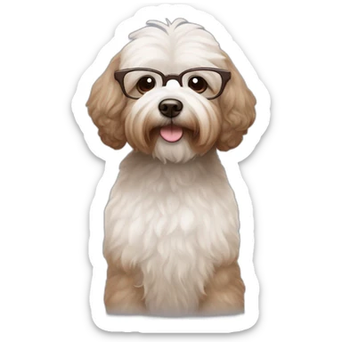 Long straight brown hair, eyeglassed turkish girl with white maltipoo sticker