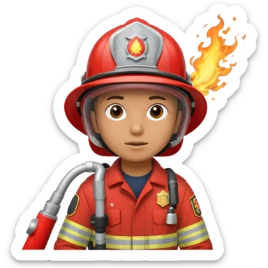 A firefighter extinguishing a party sticker