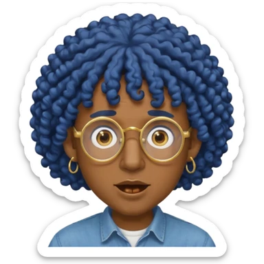 dark blue haired man curly hair and big earrings and spectacles surprised and hat wearing sticker