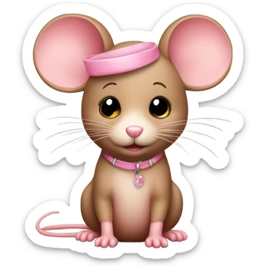 a cute brown mouse, with subtle lashes & pink accessories  sticker