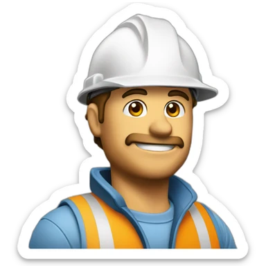 A pixelated logo of a builder with a cap on, and a building tool in front of him sticker
