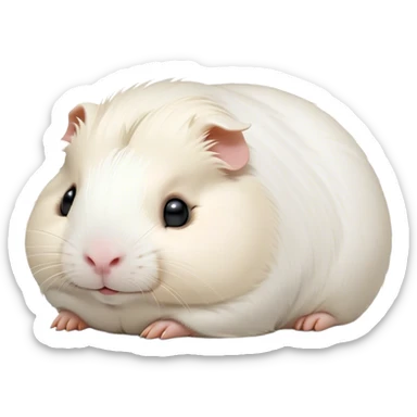 Meme-Worthy Cute Sleeping White Guinea Pig Portrait Emoji, Head resting peacefully with a contented smile, showcasing a delightfully chubby build and a luxuriously soft pure white coat, eyes shut in a serene, cozy nap, Simplified yet hilariously adorable features, highly detailed, glowing with a soft, drowsy light, high shine, relaxed and utterly lovable, stylized with an air of playful laziness, bright and heartwarming, soft glowing outline, capturing the essence of a comically sleepy guinea pig, so meme-worthy it feels like it could instantly become the next viral sensation of adorable slumber! sticker