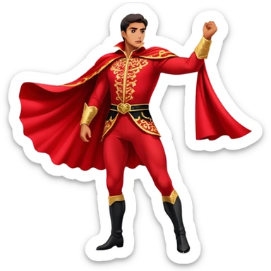 ​Cinematic Spanish Matador Holding a Red Cape, rendered with dynamic motion blur and vivid, high-contrast lighting, sticker