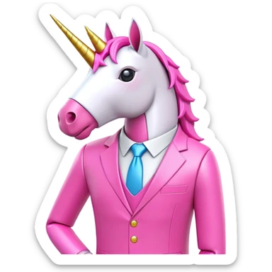 3d robotic office worker unicorn in all pink suit sticker