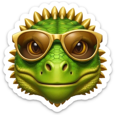 rich capitalist iguana head with golden glossy sunglasses sticker