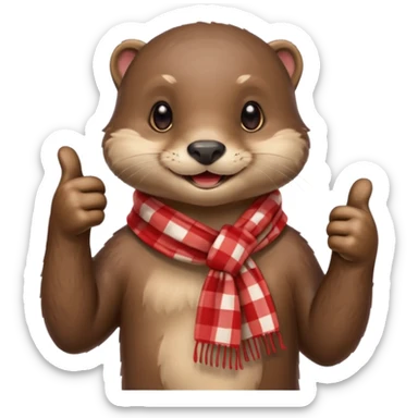 a cute otter smiling and giving thumbs up, wearing red Checkered Triangle scarf sticker