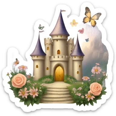 Fairy beige castle flowers butterflies magic sticker