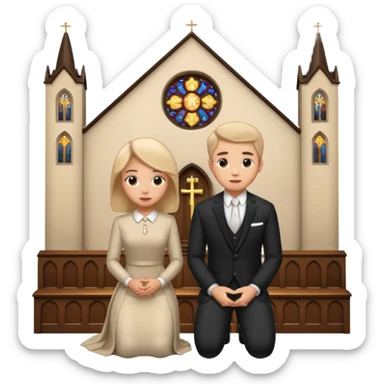 couple kneeling in a church sticker