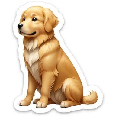 cinematic-[golden retreiver]-realistic-full-body-sitting-emoji,-tail-resting-loosely-beside-its-paws,-head-tilted-dramatically,-sleek-[golden]-fur,-simplified-yet-realistic-focused-features,-highly-detailed,-glowing-with-an-almost-sarcastic-glow sticker