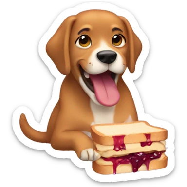 Dog eating peanut butter and jelly sandwich  sticker