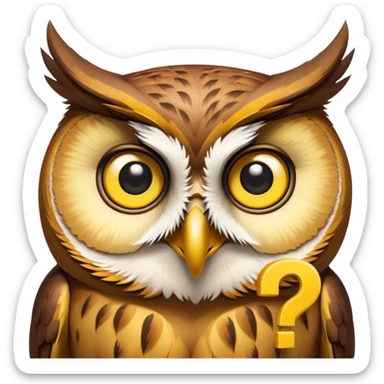 Owl and a yellow question mark above the head  sticker