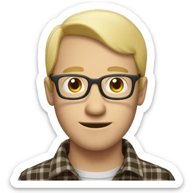blond balding man with glasses, wearing a flannel shirt, pale skin, faint wrinkles sticker