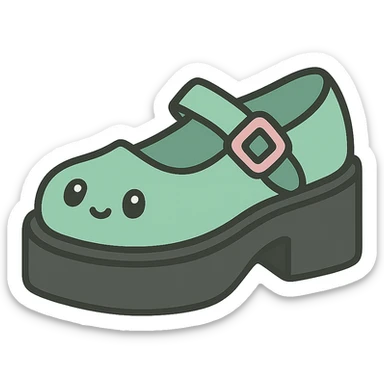 Make the shoes pastel green with black and pink accents, kawaii style, no socks, no hearts, transparent background sticker