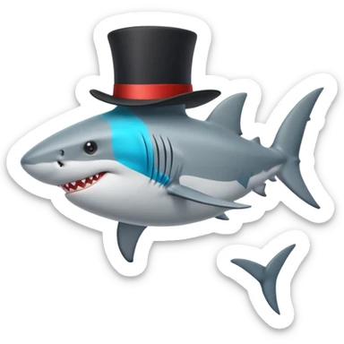 Shark with billionaire's top hat Side view, body turned diagonally to the right, clean white background sticker