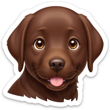 Cinematic Cute Chocolate Labrador Portrait Emoji, Head tilted playfully and inquisitively, featuring a sleek chocolate Fur with a lustrous sheen, round, sparkling brown eyes filled with curiosity, Simplified yet irresistibly adorable features, highly detailed, glowing with a warm, friendly glow, high shine, affectionate and spirited, stylized with a touch of whimsy, bright and endearing, soft glowing outline, capturing the essence of a mischievous yet loving companion, so playful it feels like it could dash out of the screen and into your arms! sticker