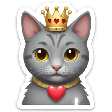 Gray cat with heart crown  sticker