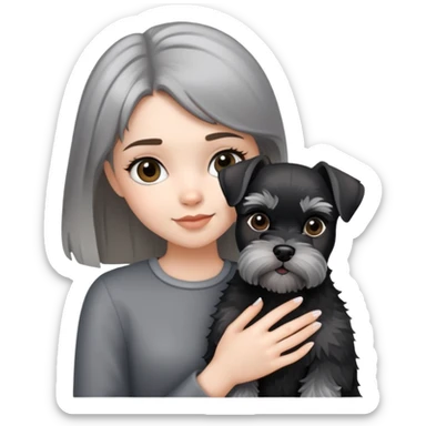 A girl holding a black and silver schnauzer sticker
