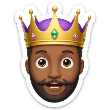 Create a cartoon-style emoji of Baltasar, one of the Three Wise Men. Only show his face and crown. He has a joyful expression, black beard, and a purple and gold crown with jewels. Make it colorful, simple, and suitable as an emoji. sticker