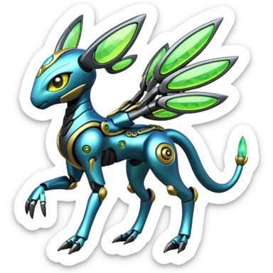  Exotic Organic Mechanical Hybridized Futuristic Cyborg-Cyber-Meloetta-Zygarde-Zeraora-Protogen-Palkia-hybrid-fusion-Fakémon-creature, full body sticker