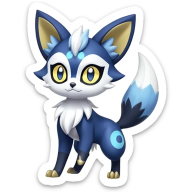 Shiny mExotic Colorfulj Excessive Mysterious Gothic Meowstic-Zorua-Poochyena-Pokémon-Fakémon-hybrid-creature (full body) with pattern-markings with golden eyes sticker