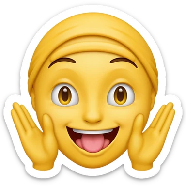 happy face with tongue out and hands on both sides of the face, emoji style sticker