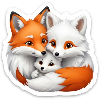 A couple, orange fox cuddling an arctic white fox sticker