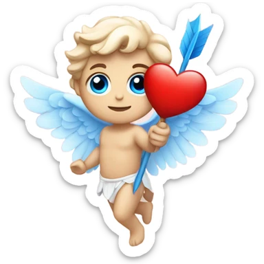Photo of flying pale cupid with blue eyes and red heart arrow  sticker