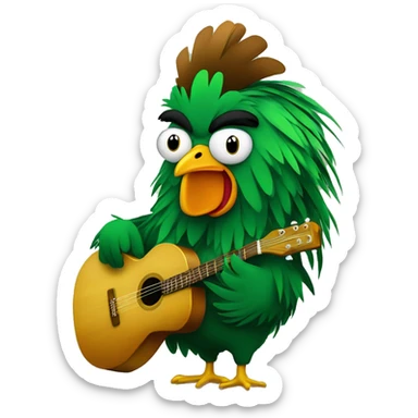 Guitarist rooster with shiny green body feathers and brown neck feathers sticker