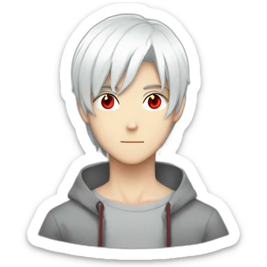 A white haired anime boy with red eyes sticker