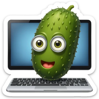 Pickle typing on computer big eyes sticker