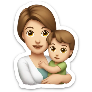 White mom with brown hair holding her 6 month baby girl  sticker