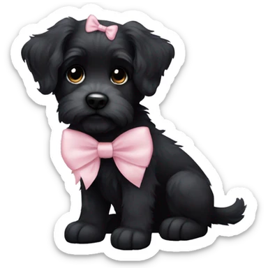 scruffy black puppy light pink bow   sticker