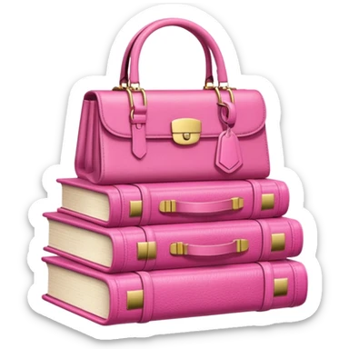 Stack of books with designer handbag on top in pink tones for color effect sticker